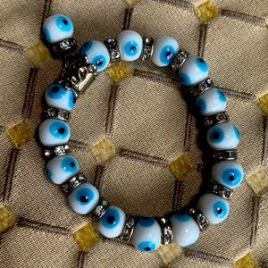 White & Blue elasticised Evil eye Bracelet with 🧿